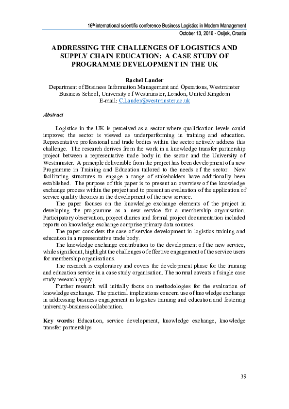 (PDF) Addressing The Challenges Of Logistics And Supply Chain Education ...