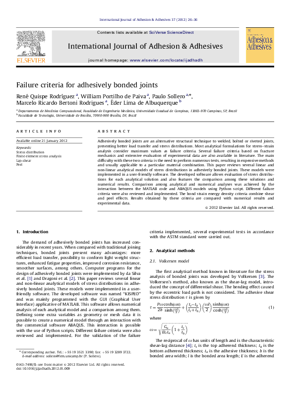 (PDF) Failure criteria for adhesively bonded joints