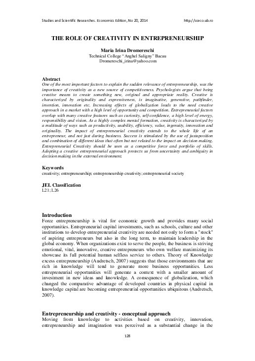 (PDF) The Role of Creativity in Entrepreneurship