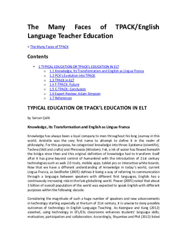 (PDF) The Many Faces of TPACK / English Language Teacher Education ...