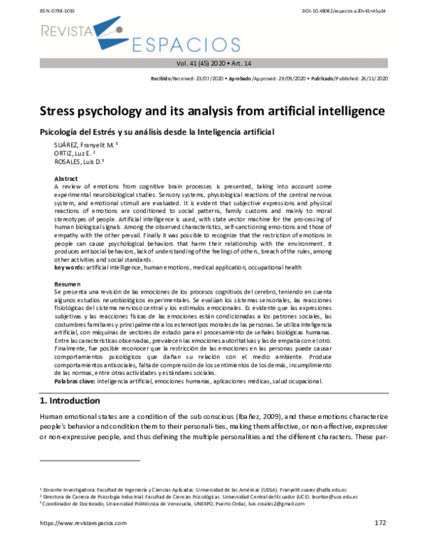 (PDF) Stress psychology and its analysis from artificial intelligence