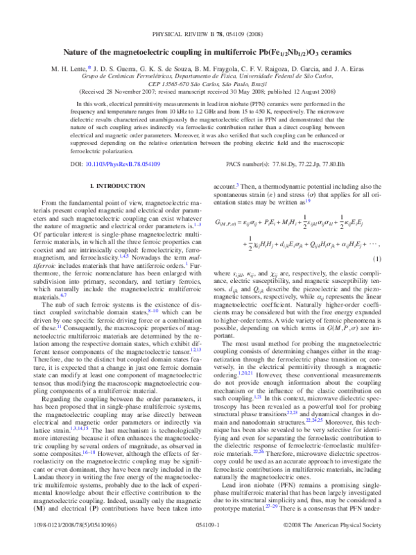(PDF) Nature of the magnetoelectric coupling in multiferroicPb(Fe1/2Nb1 ...