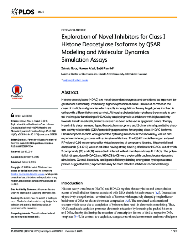 (PDF) Exploration of Novel Inhibitors for Class I Histone Deacetylase ...
