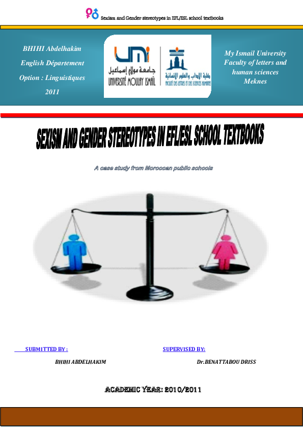 (PDF) Sexism and Gender stereotypes in EFL/ESL Moroccan school textbooks