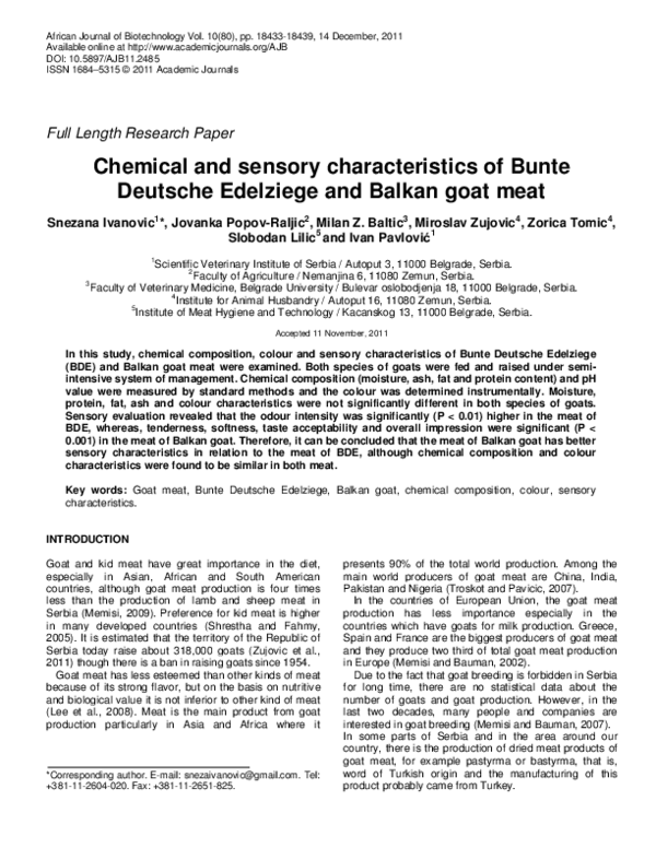 (PDF) Chemical and sensory characteristics of Bunte Deutsche Edelziege ...