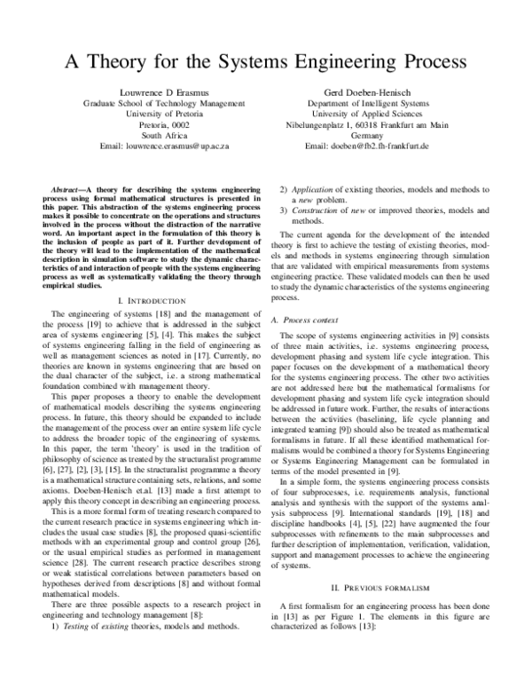 (PDF) A theory for the systems engineering process