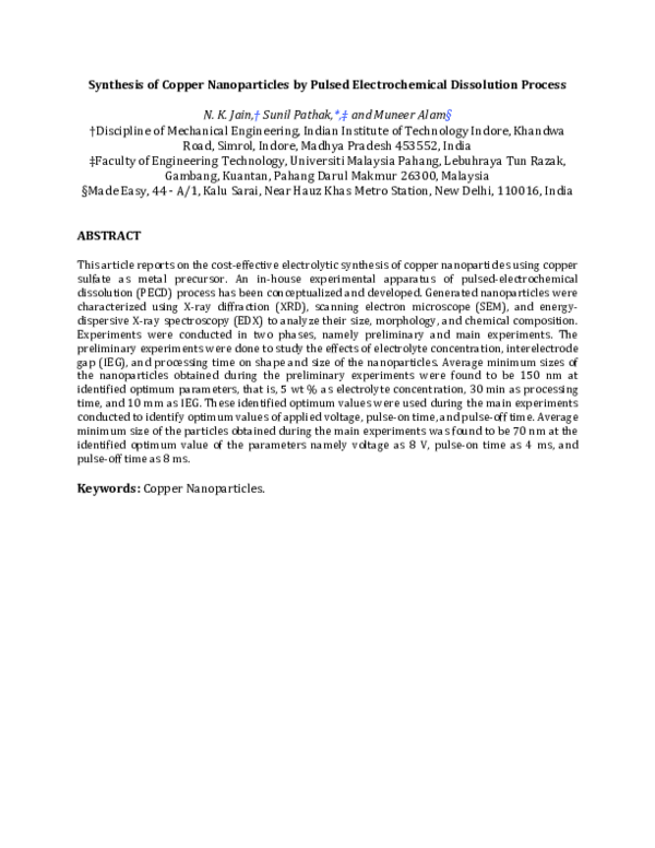 (PDF) Synthesis of Copper Nanoparticles by Pulsed Electrochemical ...
