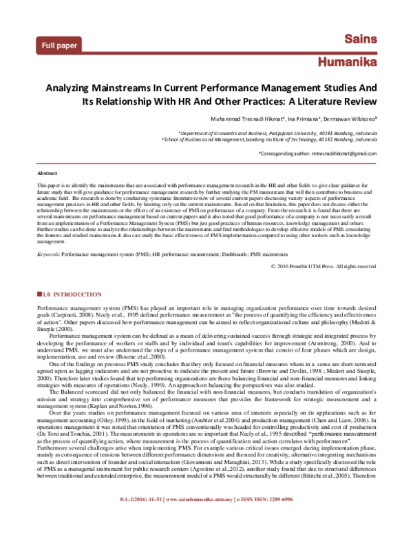 (PDF) Analyzing Mainstreams In Current Performance Management Studies ...