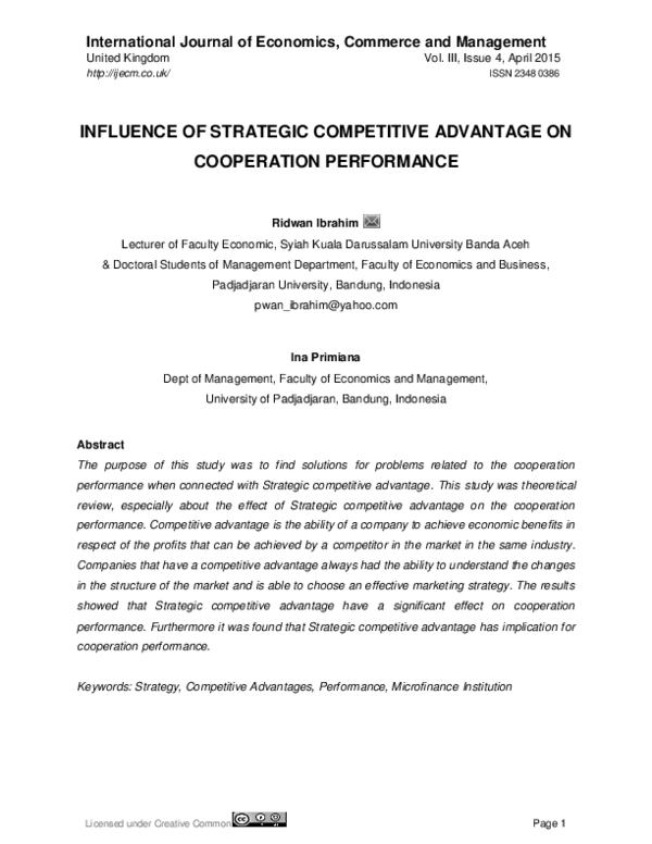 (PDF) Influence of Strategic Competitive Advantage on Cooperation ...