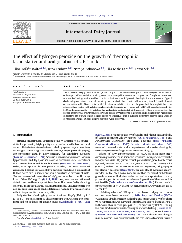 (PDF) The effect of hydrogen peroxide on the growth of thermophilic ...