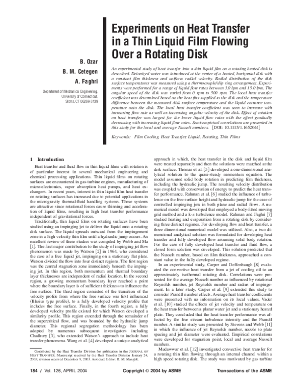 (PDF) Experiments on Heat Transfer in a Thin Liquid Film Flowing Over a ...