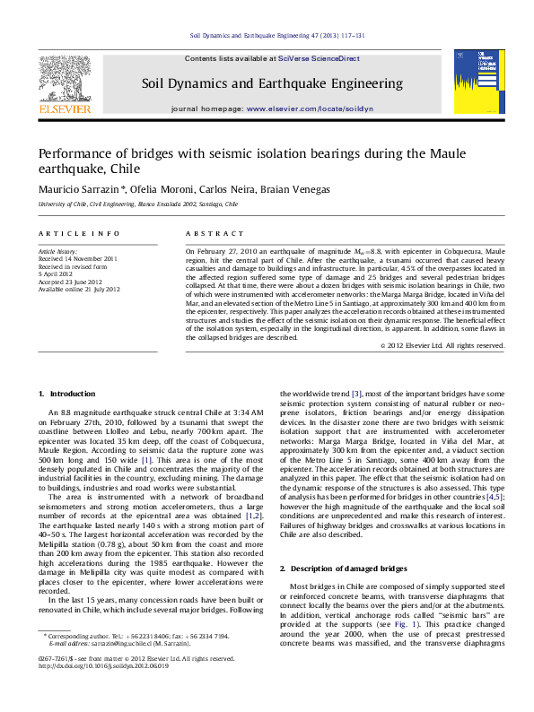 (PDF) Performance of bridges with seismic isolation bearings during the ...