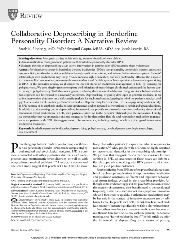 (PDF) Collaborative Deprescribing in Borderline Personality Disorder