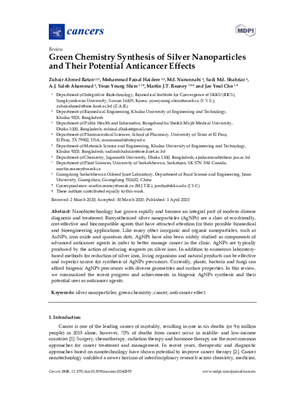 (PDF) Green Chemistry Synthesis of Silver Nanoparticles and Their ...