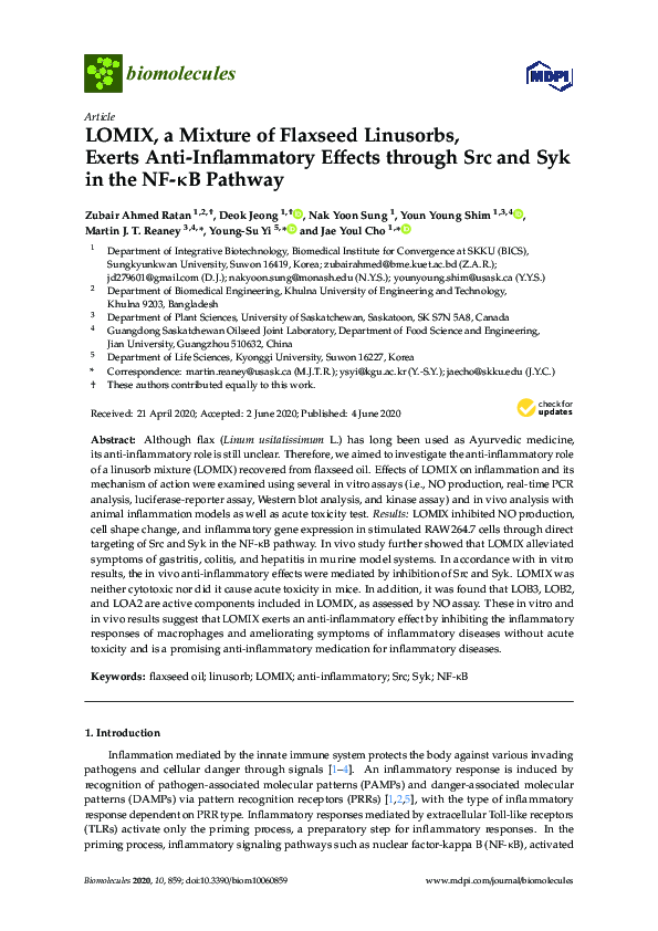 (PDF) LOMIX, a Mixture of Flaxseed Linusorbs, Exerts Anti-Inflammatory ...
