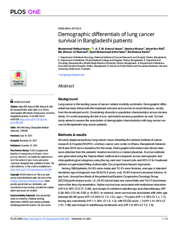 (PDF) Demographic differentials of lung cancer survival in Bangladeshi ...
