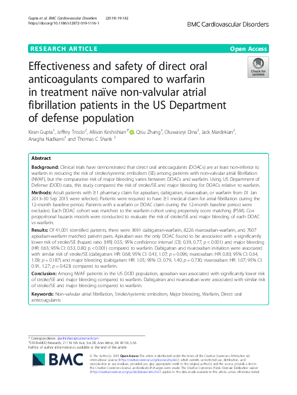 (PDF) Effectiveness and Safety of Direct Oral Anticoagulants Vs. Low ...