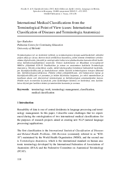 (PDF) International Medical Classifications from the Terminological ...