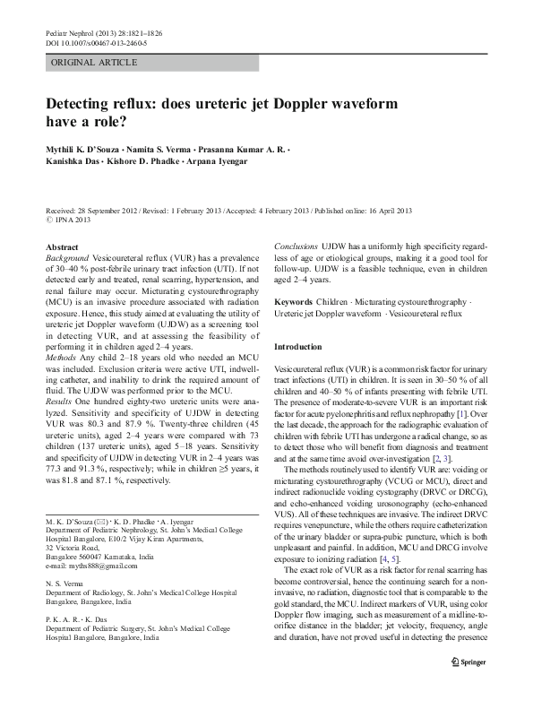 (PDF) Detecting reflux: does ureteric jet Doppler waveform have a role?