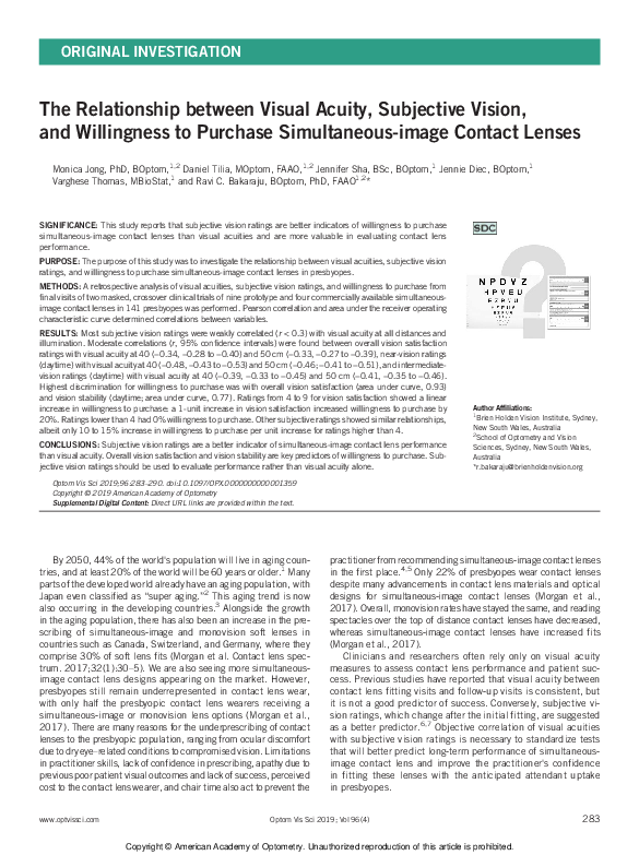 (PDF) The Relationship between Visual Acuity, Subjective Vision, and ...