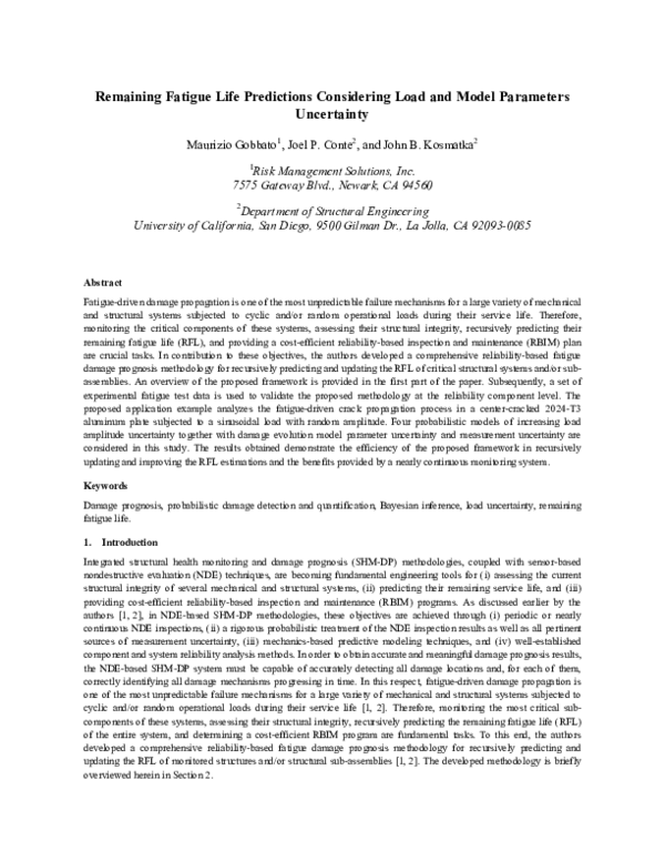 (PDF) Remaining Fatigue Life Predictions Considering Load and Model ...
