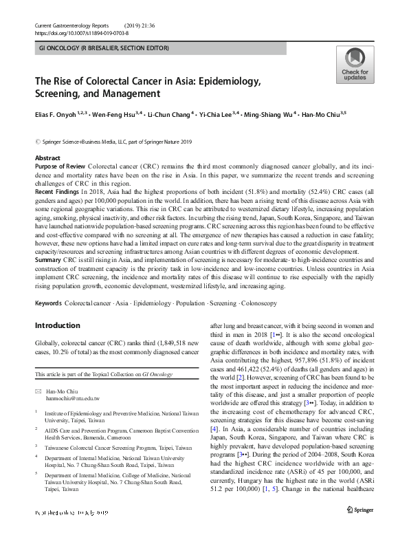 (PDF) The Rise of Colorectal Cancer in Asia: Epidemiology, Screening ...