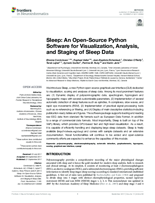 (PDF) Sleep: An Open-Source Python Software for Visualization, Analysis ...