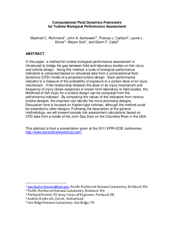 (PDF) Computational Fluid Dynamics Framework for Turbine Biological ...