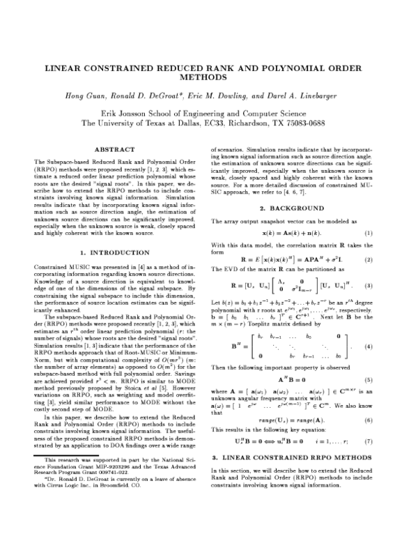 (PDF) Linear constrained reduced rank and polynomial order methods