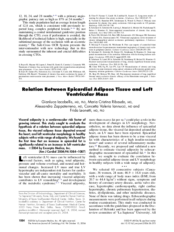 (PDF) Relation between epicardial adipose tissue and left ventricular mass