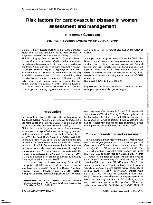 (PDF) Risk factors for cardiovascular disease in women: Assessment and ...
