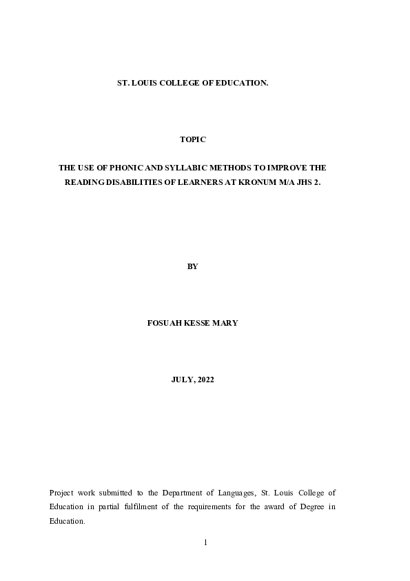 Doc Using Phonic Method To Improve The Pupil Reading Inability At