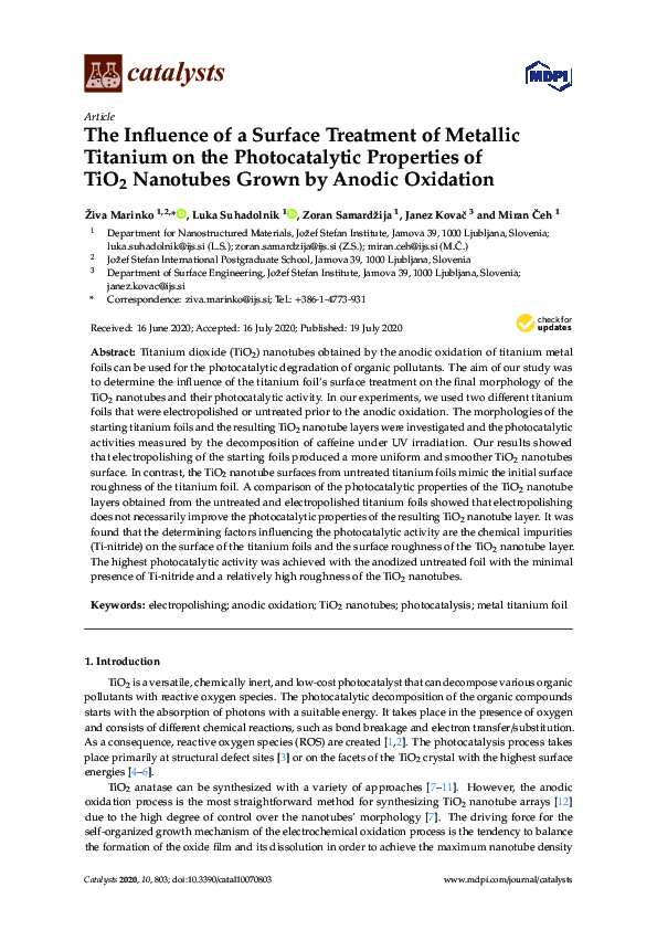 (PDF) The Influence of a Surface Treatment of Metallic Titanium on the ...