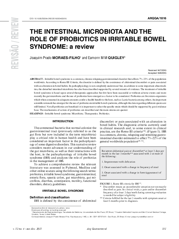 (PDF) THE INTESTINAL MICROBIOTA AND THE ROLE OF PROBIOTICS IN IRRITABLE ...