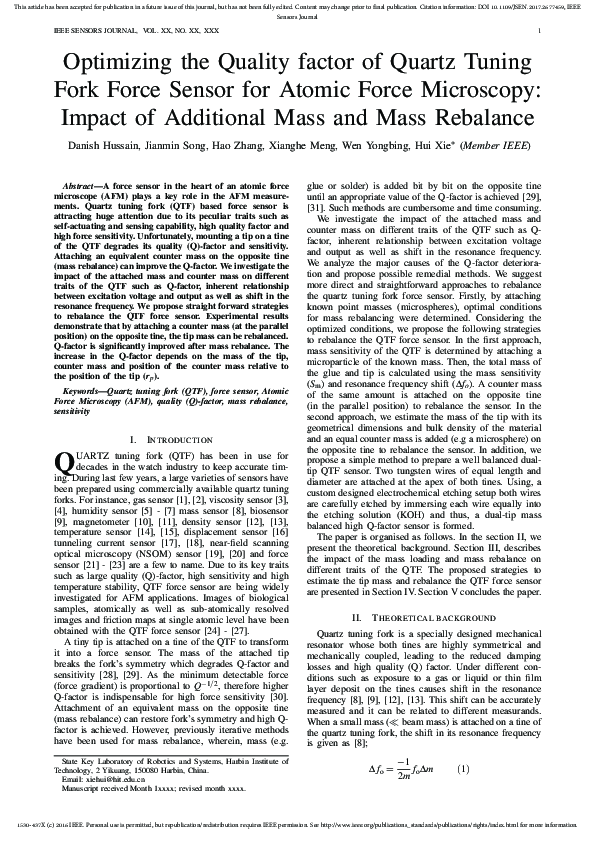 (PDF) Optimizing the Quality Factor of Quartz Tuning Fork Force Sensor ...