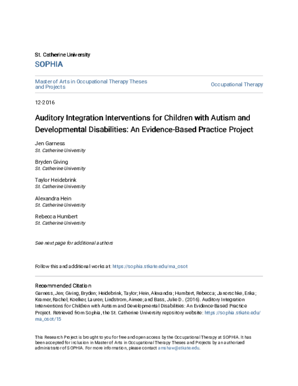 (PDF) Auditory Integration Interventions for Children with Autism and ...