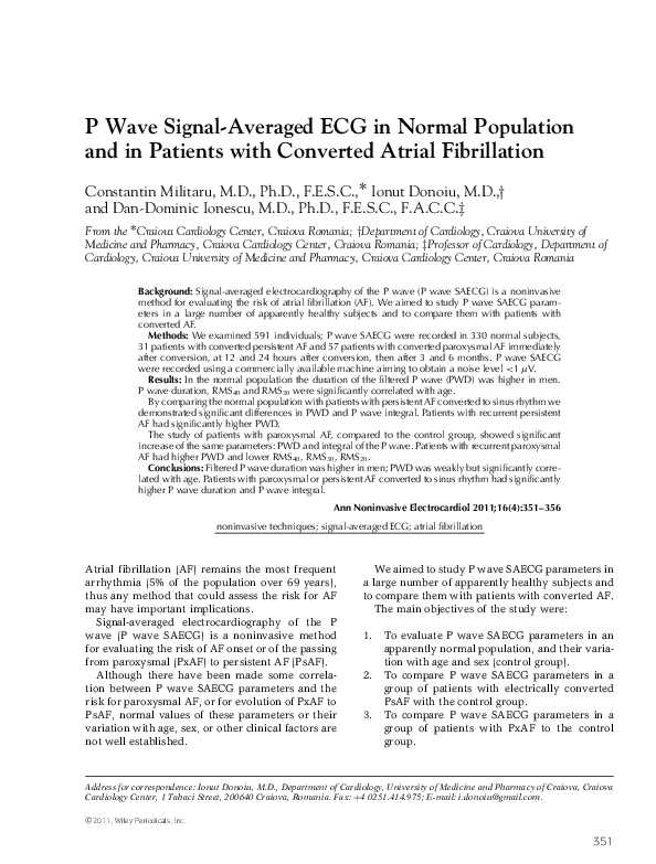 (PDF) P Wave Signal-Averaged ECG in Normal Population and in Patients ...