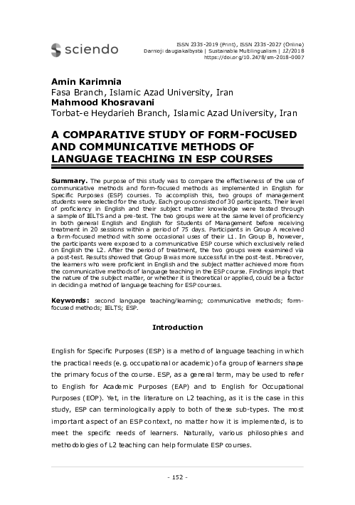 (PDF) A Comparative Study of Form-Focused and Communicative Methods of ...