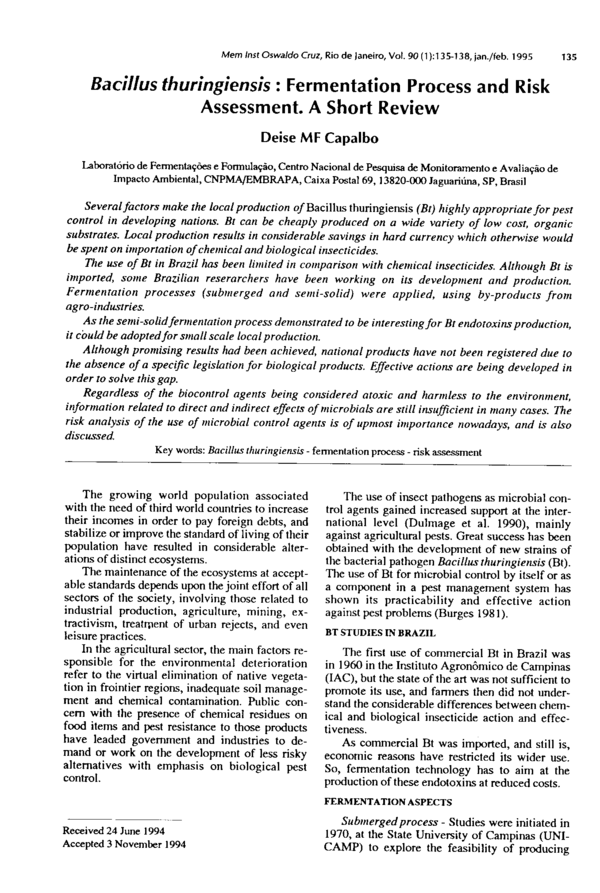 (PDF) Bacillus thuringiensis: fermentation process and risk assessment ...