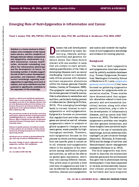 (PDF) Emerging Role of Nutri-Epigenetics in Inflammation and Cancer