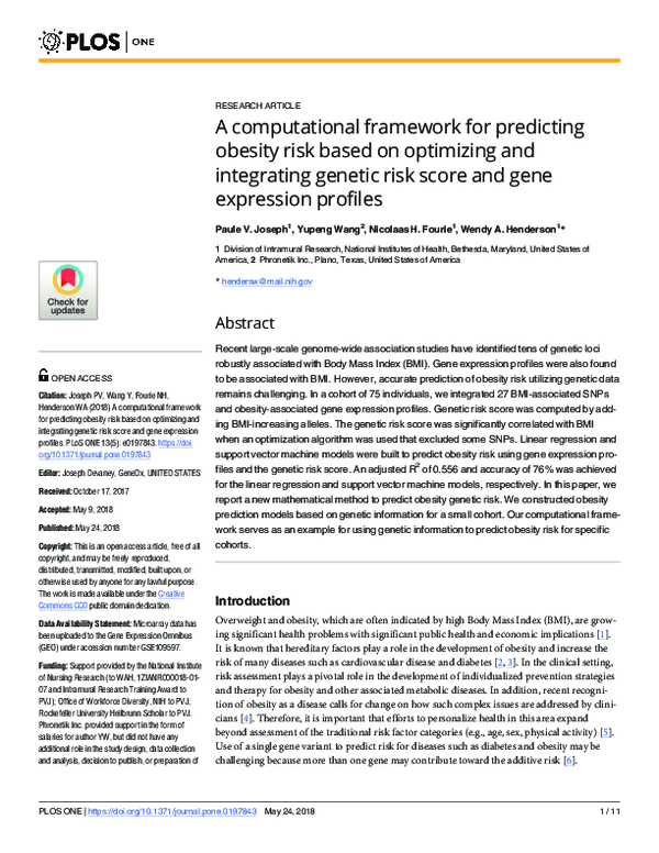 (PDF) A computational framework for predicting obesity risk based on ...