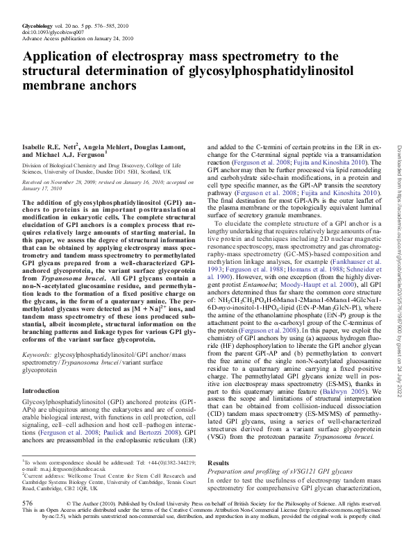 (PDF) Application of electrospray mass spectrometry to the structural ...