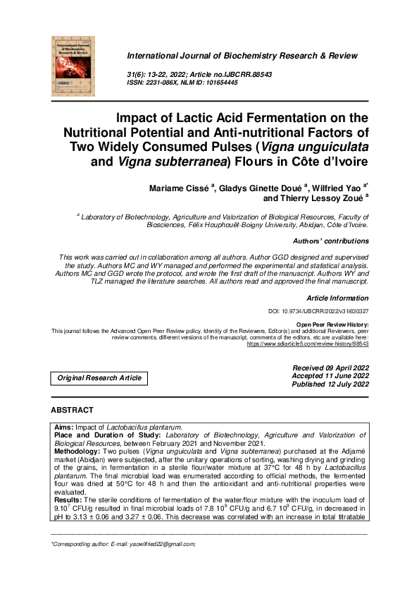 (PDF) Impact of Lactic Acid Fermentation on the Nutritional Potential ...