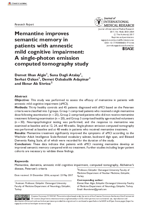 (PDF) Memantine improves semantic memory in patients with amnestic mild ...