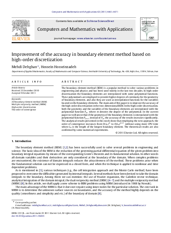(PDF) Improvement of the accuracy in boundary element method based on ...