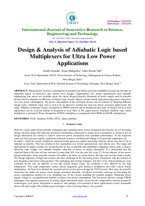 (PDF) Design & Analysis of Adiabatic Logic based Multiplexers for Ultra ...