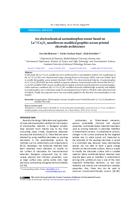 (PDF) An electrochemical acetaminophen sensor based on La3+/Co3O4 ...