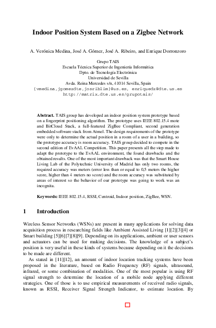 (PDF) Indoor Position System Based on a Zigbee Network