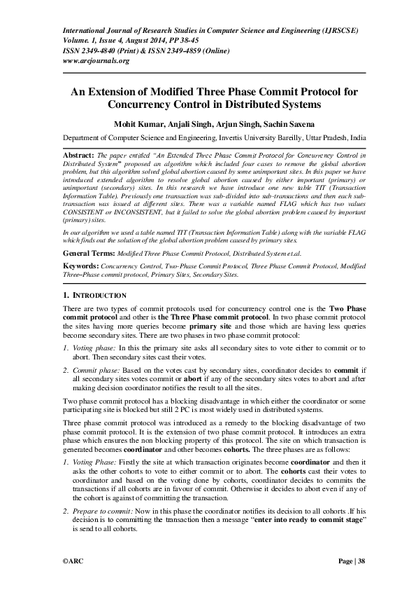(PDF) An Extension of Modified Three Phase Commit Protocol for ...