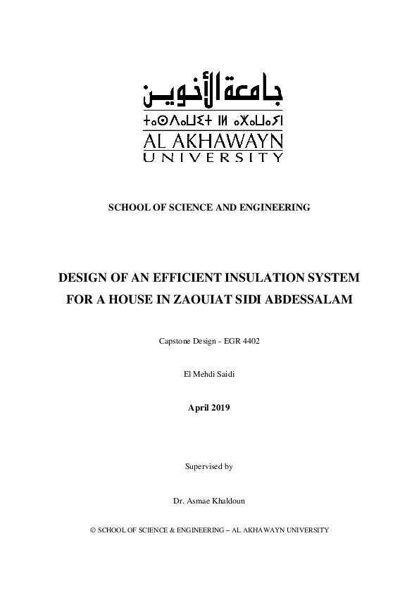(PDF) Design of an Efficient Insulation System for a House in Zaouiat ...